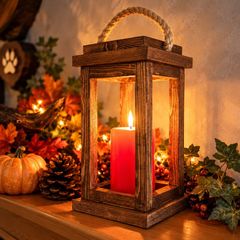 Handmade Rustic Wooden Lantern 29 cm
