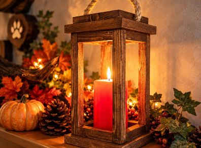 Handmade Rustic Wooden Lantern 29 cm