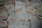 vintage collection of bank checks , receipts, paper collectibles