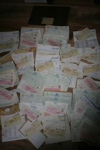 vintage collection of bank checks , receipts, paper collectibles
