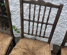 Set of 3 Vintage Solid Wood Rush Seat Farmhouse Dining Chairs