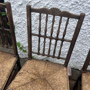 Set of 3 Vintage Solid Wood Rush Seat Farmhouse Dining Chairs