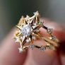 Vintage Style Star Starburst Crystal Gold Tone Ring Image 2