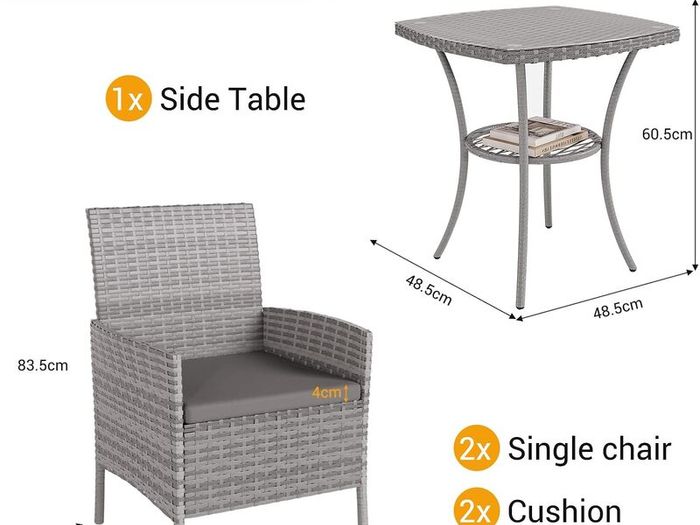 Garden Furniture Set 3-Piece Lounge Balcony Furniture Set with Weatherproof