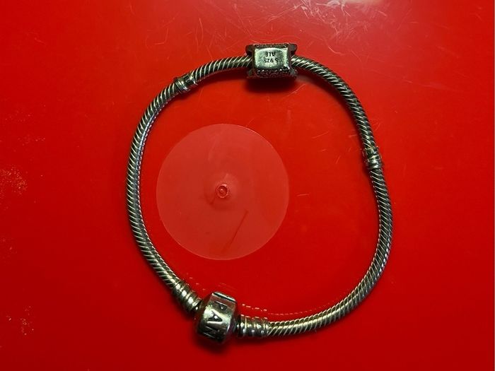 Pandora Moments Barrel Clasp Snake Chain Bracelet with silver Sparkling Paw Print Charm