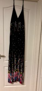 Jasmine London Black Halterneck Maxi Dress - Star & Paisley Print - Size L