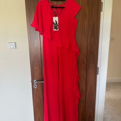 Ella Boo Red Drape Detail Wide Leg Jumpsuit