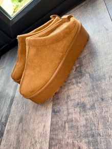 SeQwl UK 6/39Camel Platform Mule Slippers Faux Suede Chunky Sole Clogs
