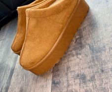 SeQwl UK 6/39Camel Platform Mule Slippers Faux Suede Chunky Sole Clogs