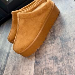 SeQwl UK 6/39Camel Platform Mule Slippers Faux Suede Chunky Sole Clogs