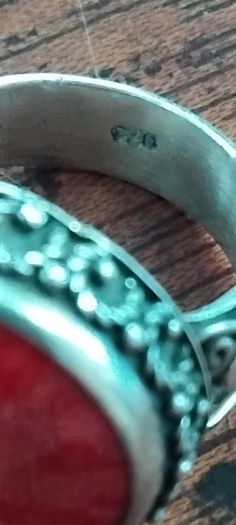 925 Silver and Red Coral Ring