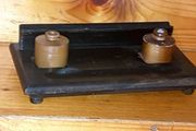 Antique Wooden Double Inkwell Desk Stand