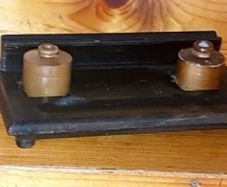 Antique Wooden Double Inkwell Desk Stand