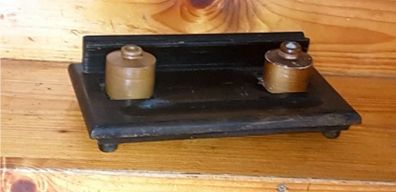 Antique Wooden Double Inkwell Desk Stand