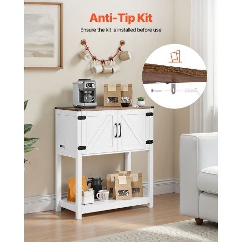 Coffee Bar Cabinet, 31.5 x 13.8 x 34.6 in Farmhouse Coffee Bar Cabinet with 3-Tier Storage, Coffee Bar Table with Magnet Doors, Farmhouse Sideboard Buffet Cabinet for Living Room, Entryway