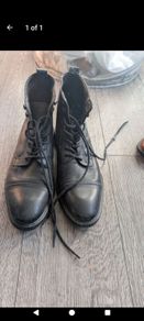Schuh Mens Real Leather Cap Toe Lace Up Boots, Black, Size 9, Worn Once