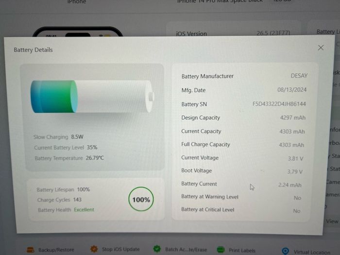 IPhone 14 Pro Max 100% original battery, Unlocked