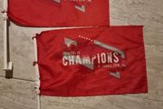 Two Liverpool Champions of Europe flags 2019.