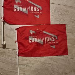 Two Liverpool Champions of Europe flags 2019.