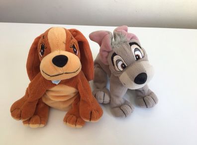 A Pair of Lady and The Tramp 7" Beanie Plushes