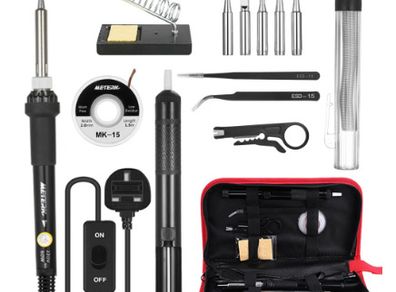 BRAND NEW 14pcs 60W Soldering Iron Kit Welding Tools Adjustable Temperature 200-450 Soldering Tips Desoldering Pump Solder Wire Tool bag