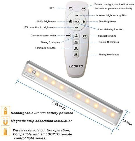 LDOPTO Under Cabinet Kitchen Lights with Remote Dimmable LED Cupboard Battery Powered LED Bedroom Lights with Timer for Kitchen Hallway, Multiple Colors 4 Pack