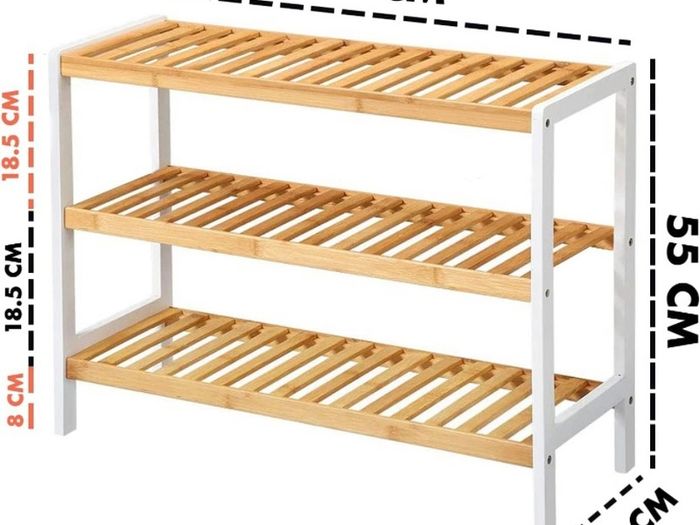Bamboo Shoe Rack, Easy Build With 3 Shelves, Large Storage Capacity Wooden Shoe/Trainer Stand and Organiser, up to 12 Pairs, Perfect for Hallway, Bedroom, Small Spaces Brown/White (FREE POSTAGE)