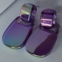 Metallic Purple Retro Buckle Iridescent Earrings
