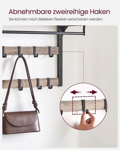 Wall Coat Rack with Shelf and 10 Removable Hooks