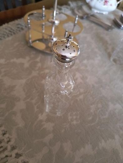 Silver & Cut Glass Condiment Set.
