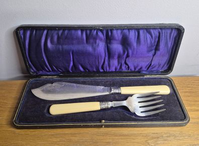 Vintage English silver plate Fish Knife and Fork