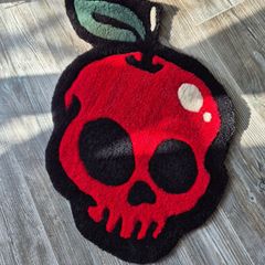 Red Apple / Halloween / Handmade / Rug / Carpet /  Red / Poison Apple / Skull / Tufted / Horror edition / Custom Design
