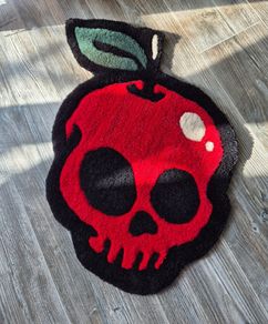 Red Apple / Halloween / Handmade / Rug / Carpet /  Red / Poison Apple / Skull / Tufted / Horror edition / Custom Design