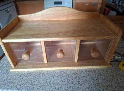 Wooden spice rack or desktop chest with clear acrylic drawers