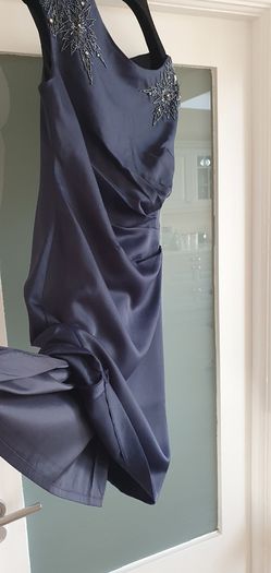 Adrianna Papell navy embellished rushed dress Sz 12UK - Rrp 125 (New)