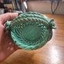 Vintage Ceramic Green Woven Basket with Flowers Image 7