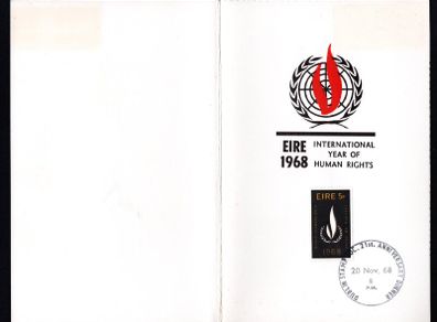 1968 Ireland The Dublin Stamp Society Coming-of-Age Dinner at The Clarence Hotel 20th November 1968 with 5d International Human Rights Year commemorative stamp tied with Cancel