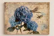 Blue Hydrangea &amp; Dragonfly Canvas Vintage Style Wall Art