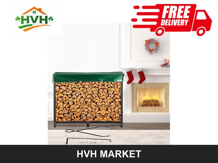 2.44m Steel Firewood Rack with Cover