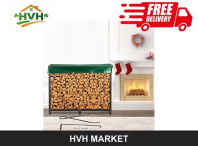 2.44m Steel Firewood Rack with Cover