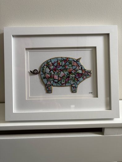 Handmade Framed Pig Pique Assiette Mosaic