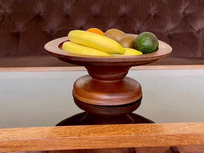 Vintage MCM Wood Fruit Pedestal Bowl Tazza
