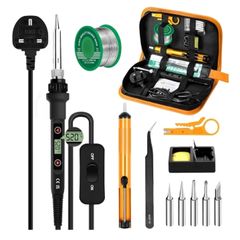Iron Kit 80W LCD Adjustable Temperature 180-520 C, 13 in 1 Electric Soldering Iron Kit Welding Tool, Solder Wire, 5 Soldering Tips, Desoldering Pump, Wire Stripper Cutter, Stand, Tweezer