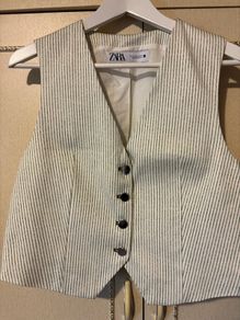 Zara Ladies Waistcoat Top  - Creamy white with Green Stripe - Size M - Unworn