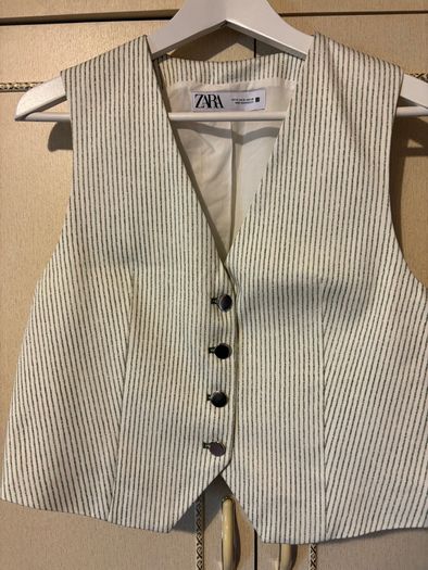 Zara Ladies Waistcoat Top  - Creamy white with Green Stripe - Size M - Unworn