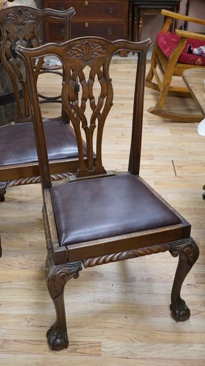 Edwardian Chippendale-Style Beech Dining Chairs _ Set of 6