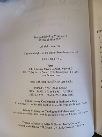 One Man's Terrorist/ A Political History of The IRA/ Daniel Finn / 2019/ 1st edition