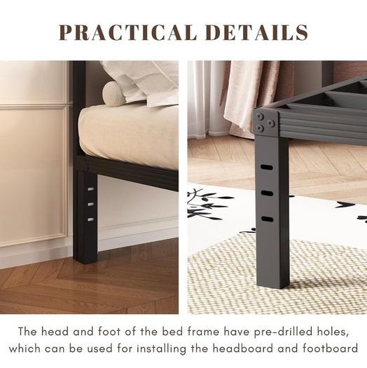 Metal Double Bed Frame Sturdy Platform Bed Underbed Storage, Steel Slat Support, Easy Assembly, Noise Free, Heavy Duty, 35.5cm High
