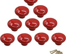 10Pcs Round Colorful Ceramic Cabinet Knobs Single Hole Pull Handle for Drawer,Cupboard,Dresser,Door Red (FREE POSTAGE)