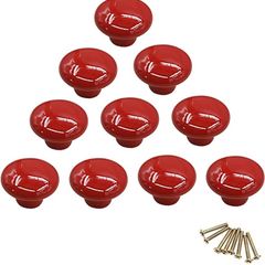 10Pcs Round Colorful Ceramic Cabinet Knobs Single Hole Pull Handle for Drawer,Cupboard,Dresser,Door Red (FREE POSTAGE)